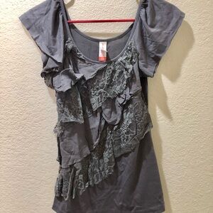 No Boundaries Charcoal Lace Accent Top